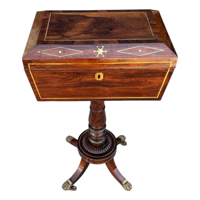 English Regency Rosewood and Brass-Inlaid Tea Poy, Circa 1820 For Sale