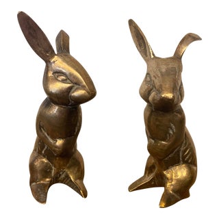 English Brass Rabbit Figurines - a Pair For Sale