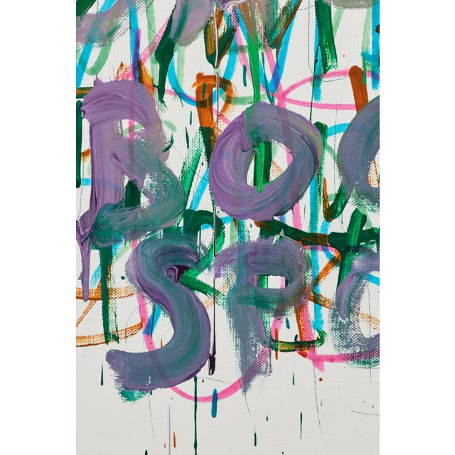 Green "Water Plants, Lemons, Bananas" Large Colourful Abstract Acrylic Painting by Simon Findlay For Sale - Image 8 of 12