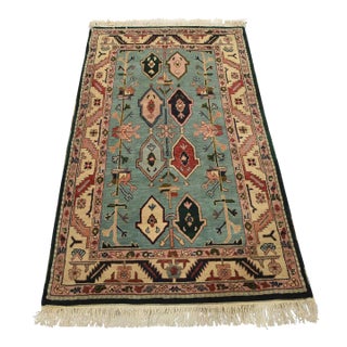 Heriz Rug 3’10” X 6’3” Blue Wool Vintage Tribal Hand-Knotted Oriental Carpet For Sale