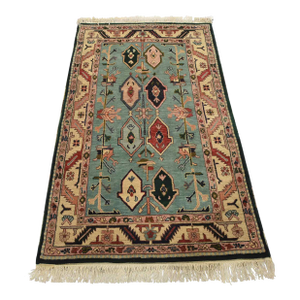 Heriz Rug 3’10” X 6’3” Blue Wool Vintage Tribal Hand-Knotted Oriental Carpet