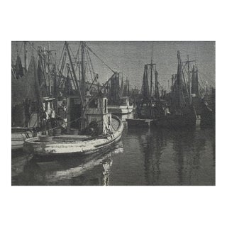 Late 20th Century Gray Tonal Fishing Boats Marina Photograph For Sale