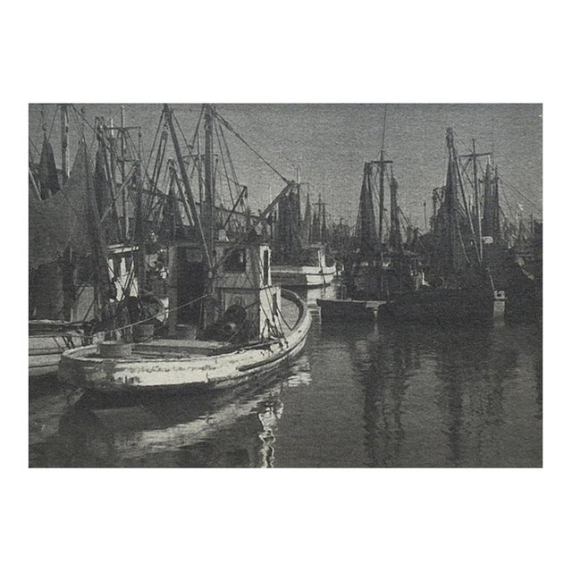 Late 20th Century Gray Tonal Fishing Boats Marina Photograph For Sale