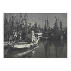 Late 20th Century Gray Tonal Fishing Boats Marina Photograph