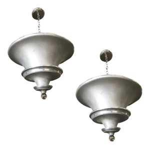 Spun Aluminum Art Deco Ceiling Pendant Lamp by Walter Von Nelson, Pair
