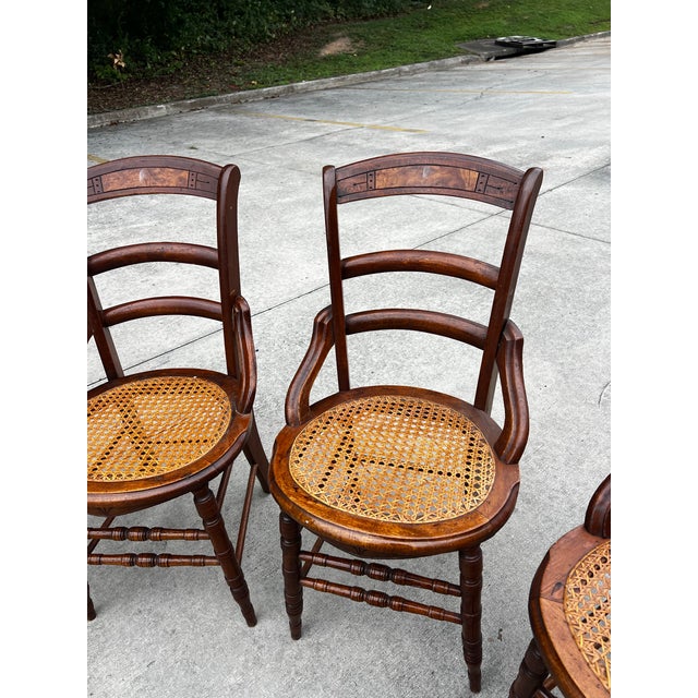 Wood Antique Victorian Walnut Caned Dining Chairs- Set of 6 For Sale - Image 7 of 11