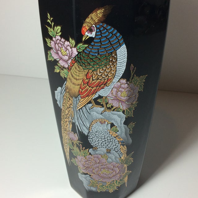 Vintage 1980s Japanese Black Ceramic Vase With Pheasant Chairish