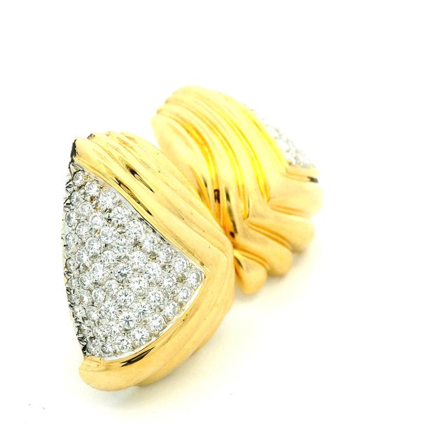 Modern Vintage Italian 18k Gold & 3 Carat Diamond Sculptural Clip-on Earrings, Pair For Sale - Image 3 of 12