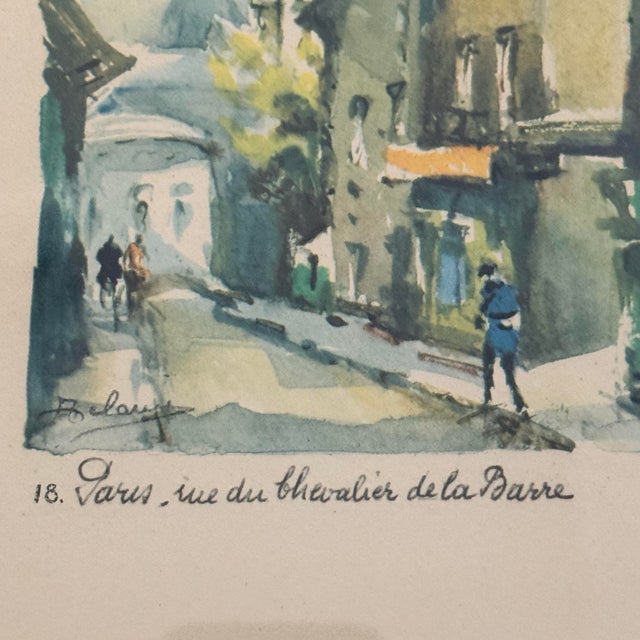 French Vintage Framed Paris Montmartre Rue Du Chevalier De La Barre Art Print For Sale - Image 3 of 9
