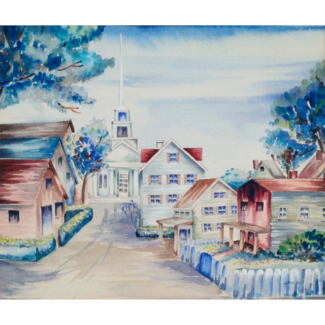 Watercolor depicting the First Church of Christ Congregational in Milford, Connecticut by J. Nolan of Providence, Rhode...