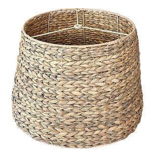 Late 20th Century Natural Woven Seagrass Drum Lamp Shade With Metal Spider Fitter, Coastal Boho Style For Sale