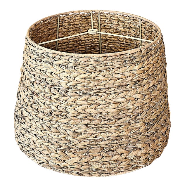 Late 20th Century Natural Woven Seagrass Drum Lamp Shade With Metal Spider Fitter, Coastal Boho Style For Sale