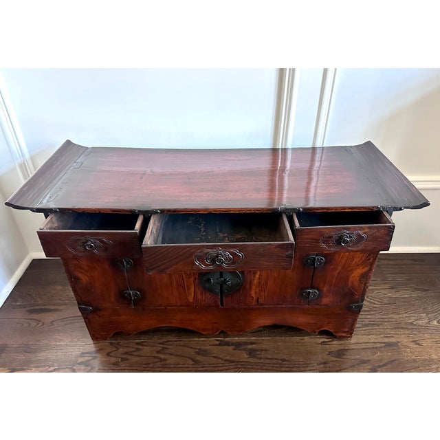 Brown Antique Korean Scholar Book Storage Chest with Buddhism Symbols For Sale - Image 8 of 12