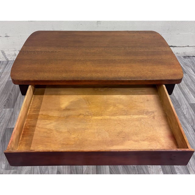 Brown Antique Mission Oak Trestle Pedestal Base Library Table Console Hall Table For Sale - Image 8 of 14