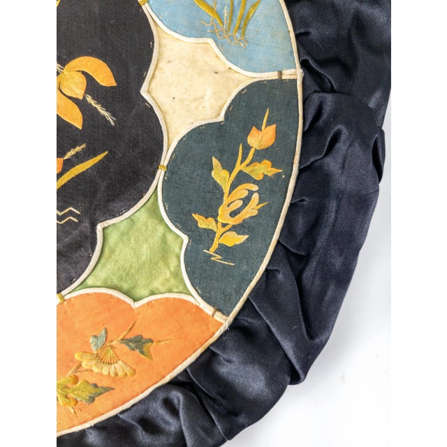 Black 19th Century Fine Chinese Silk Embroidered Round Pillow Case Cover For Sale - Image 8 of 11