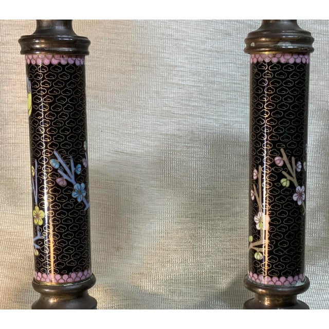 Copper 1940s Chinese Cloisonné Candleholders - a Pair For Sale - Image 8 of 13