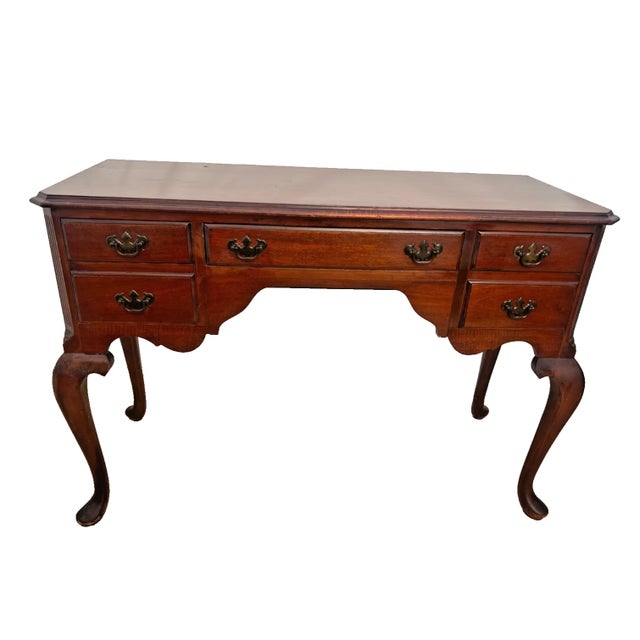 Vintage Desk Vanity, Chippendale Style, Three Dovetail Drawers, Solid Cherry For Sale - Image 9 of 13