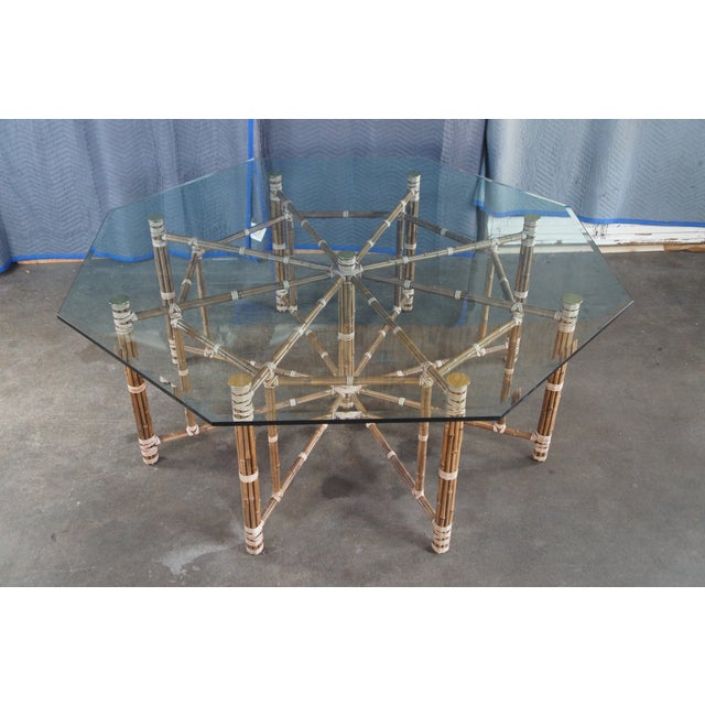 McGuire Mid Century Modern Octagonal Bamboo Dining Table & 8 Target Back Chairs For Sale - Image 17 of 18