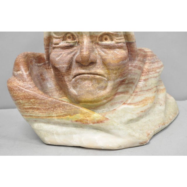 Vintage Seymour Shuren Modern Carved Pink Marble Native American Bust Sculpture For Sale - Image 9 of 18