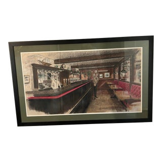 1970s Artists Rendering of an Interior Design Plan of a Bar, Framed For Sale