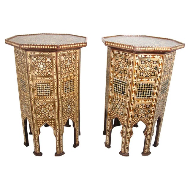 Moorish Moroccan Octagonal Pedestal Tables Inlaid with Mosaic Marquetry - A Pair For Sale - Image 13 of 13