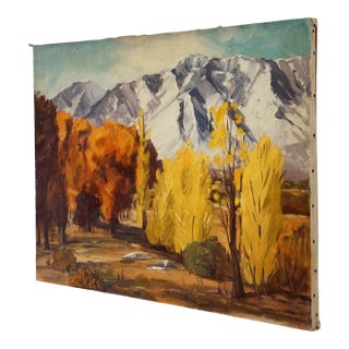 Mid-Century Oil Painting Depicting California Mountains and Autumn Trees by Olive Van Bergen For Sale