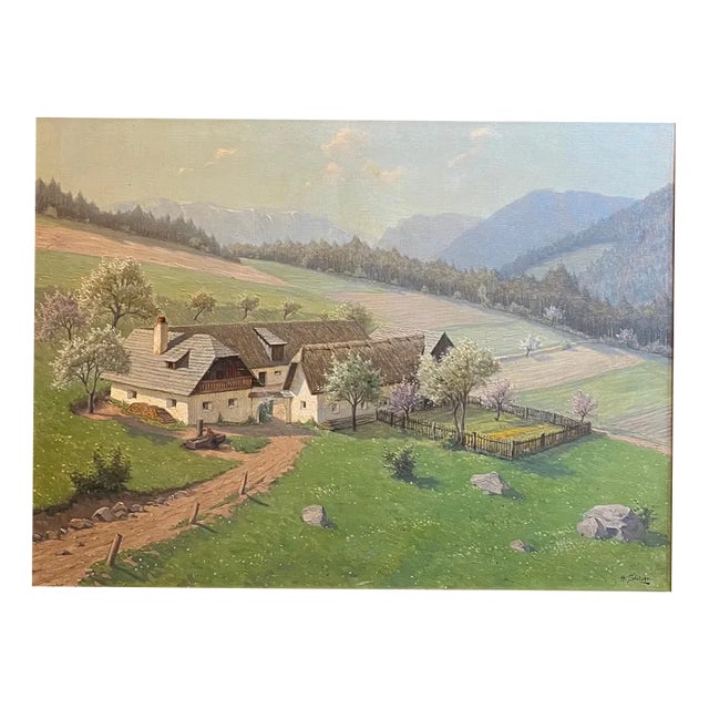 Hans Stalzer, Rural Landscape, Oil on Canvas, Framed For Sale