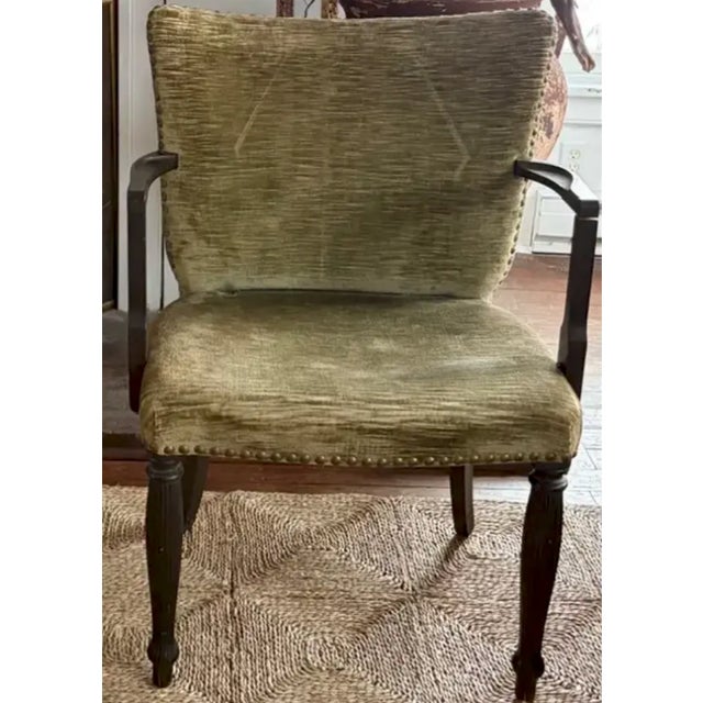 Mid Century Arm Chair With Velvet Nail Heads For Sale - Image 9 of 12