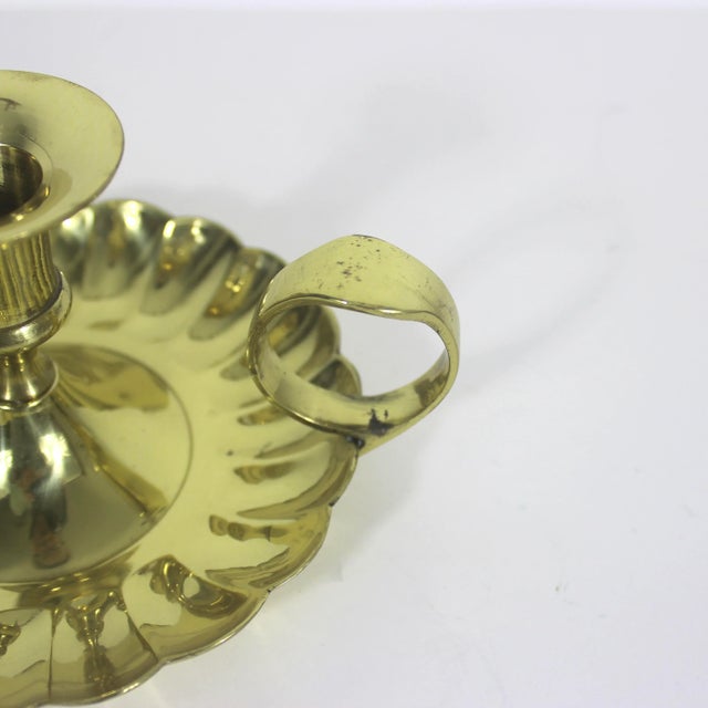 Mid 20th Century Vintage Lacquered Shiny Brass Chamber Stick Candleholder For Sale - Image 5 of 8