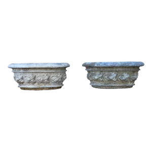 Pair of Antique Mediterranean Planters With Traditional Italian Lemon and Leaf Motifs