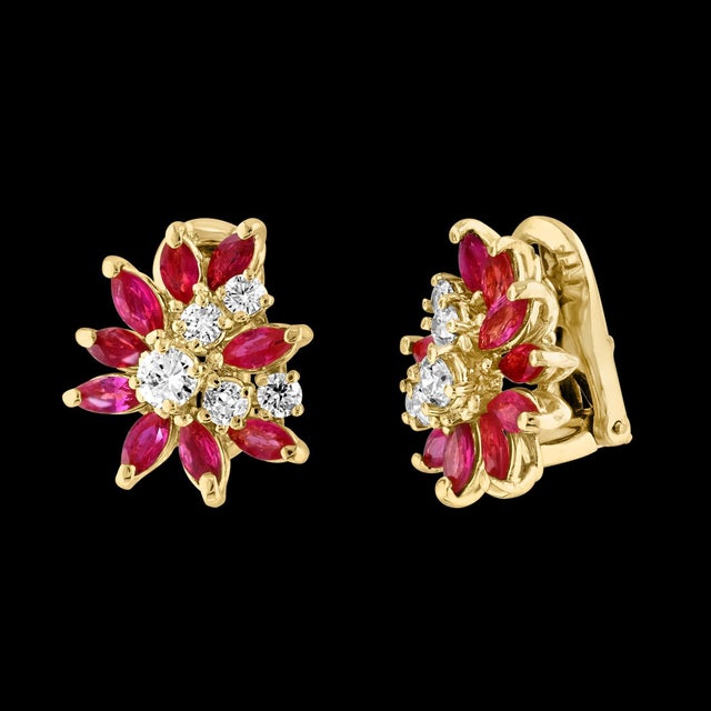 1.6Ct Natural Marquise Ruby& .80 Ct Diamond Clip on Earring 18 KYG For Sale - Image 17 of 18