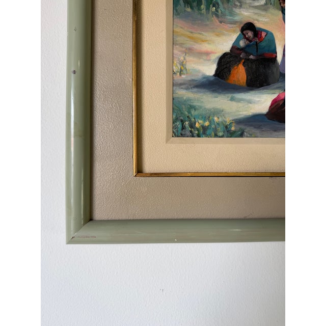 Wood Vintage Impressionist Figural Landscape Oil on Masonite Board - Framed For Sale - Image 7 of 11