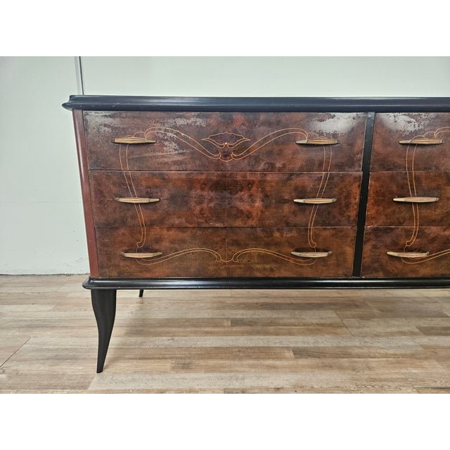 Brown Mahogany-Paneled Chest of Drawers with Mirrored Top, 1960 For Sale - Image 8 of 14