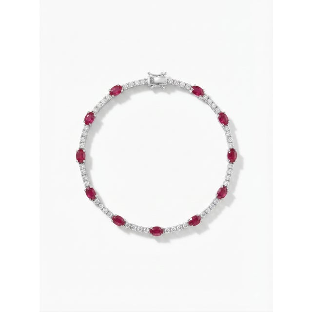 Elegant 18k Gold Ruby 2.84ct & Diamond 0.39ct Bracelet, New For Sale - Image 4 of 8