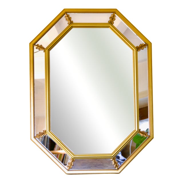 Large Octagonal Mirror with Beveled Edges in Gilded Wood, 1960s For Sale