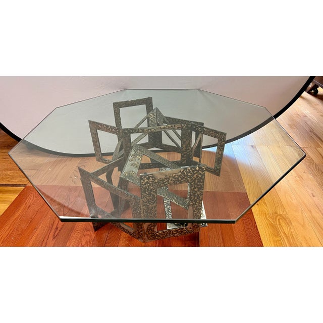 Coffee Mid Century Brutalist Sculptural Metal and Glass Coffee Table For Sale - Image 8 of 8