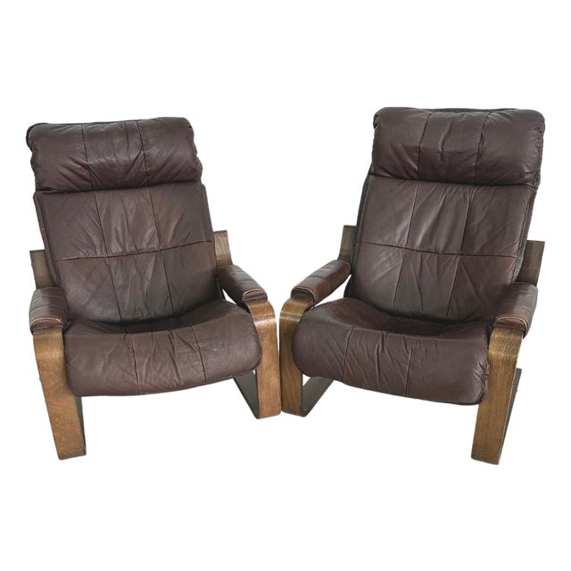 Leather Armchairs Attr. To Arnt Lande for Westnofa - A Pair For Sale