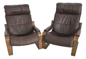 Leather Armchairs Attr. To Arnt Lande for Westnofa - A Pair