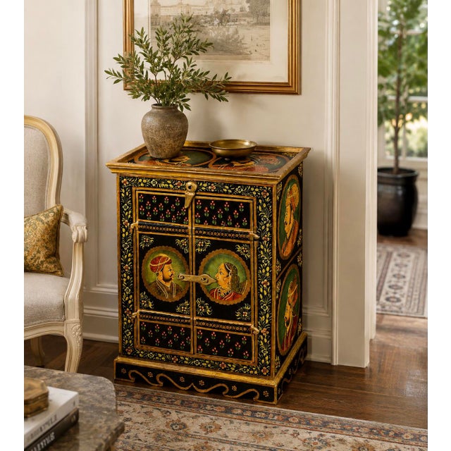 Early 19th Century Indian Mughal Hand-Painted Polychrome Cabinet With Royal Portraits For Sale - Image 12 of 12