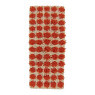 Vintage Turkish Tulu Shag Runner in Ivory and Orange - Rug & Kilim For Sale