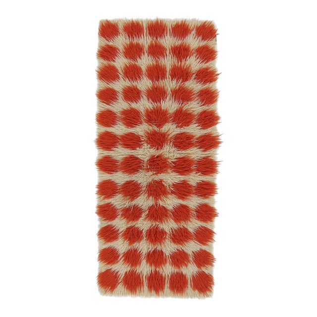 Vintage Turkish Tulu Shag Runner in Ivory and Orange - Rug & Kilim For Sale