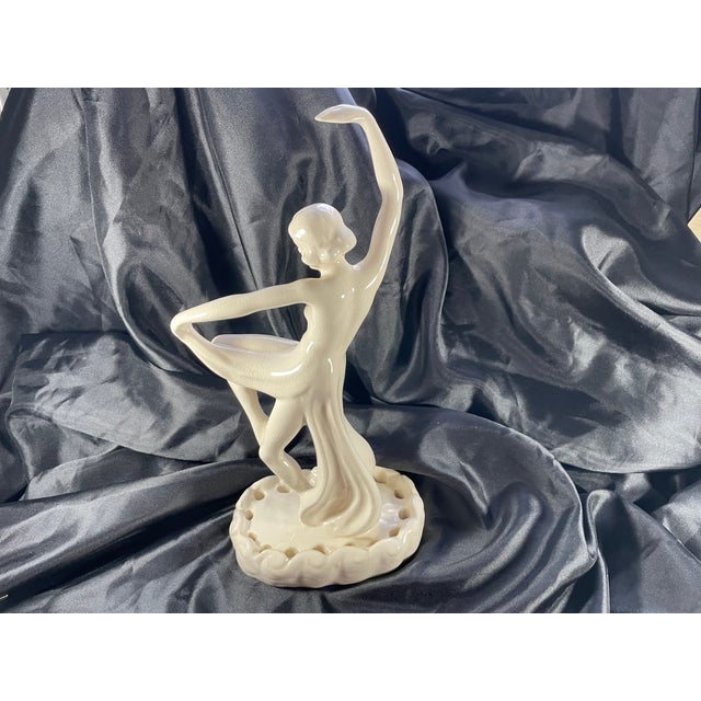 Ceramic C. 1927 Art Deco White Ceramic Dancing Woman Figural Flower Frog by Cowan For Sale - Image 7 of 12