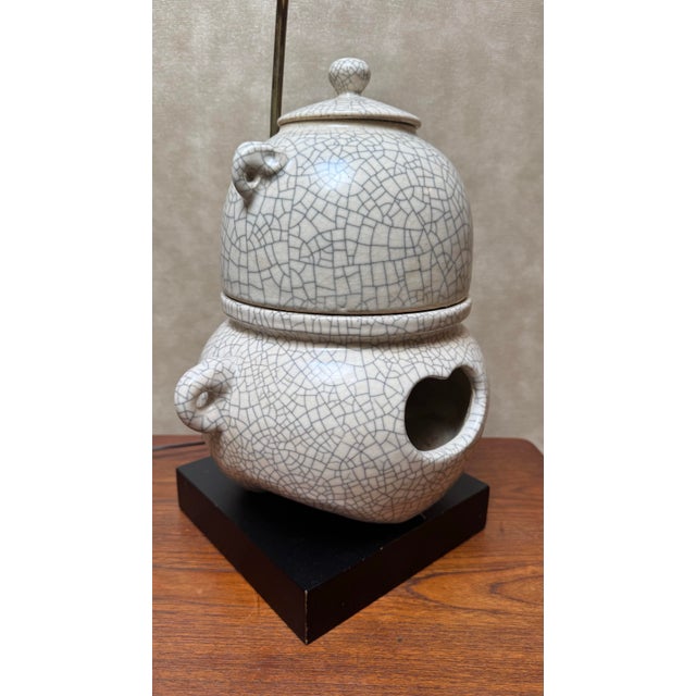 A wonderful vintage crackled style Chinese Censer converted in a table lamp. In clean and working conditions, unique piece