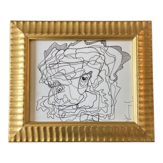 1980’s Original Vintage Wayne Cunningham Abstract Pen & Ink Drawing Ornate Frame For Sale