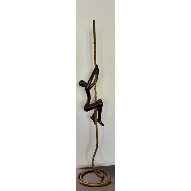 Contemporary Tolla Inbar Bronze “Climber on Rope” Sculpture (2005) — 28” Tabletop Figure — Signed For Sale - Image 3 of 6