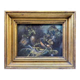 Italian Natura Morta Still Life Print With Hand-Painted Details, Firenze, Vintage Gilt Frame For Sale