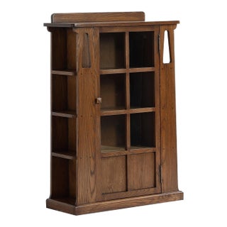 Mission 1 Door Bookcase With Side Shelves - Walnut Stain For Sale