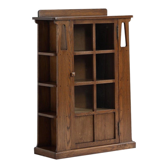 Mission 1 Door Bookcase With Side Shelves - Walnut Stain For Sale
