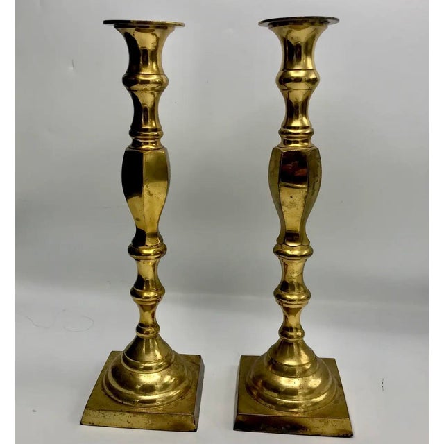 Mid-20th Century Hollywood Regency Sculptural Brass Candlesticks, 15" – Pair For Sale - Image 4 of 7