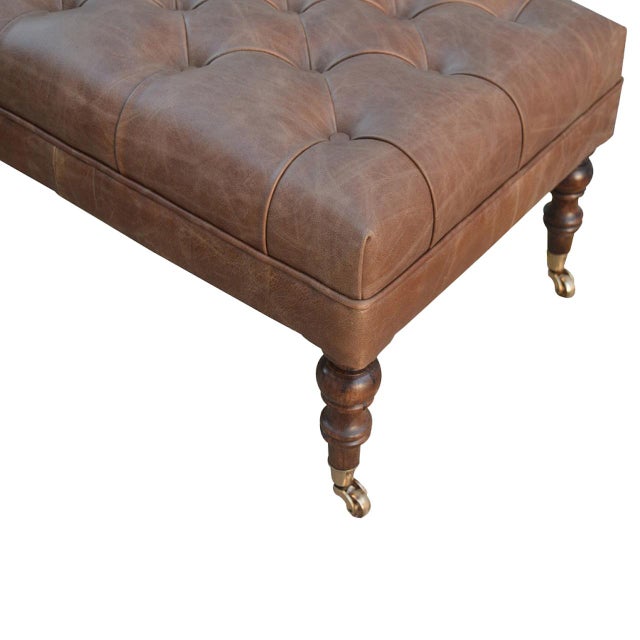2020s Buffalo Leather Button-Tufted Ottoman For Sale - Image 5 of 8